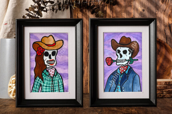 "Boned & Bold" and "Deadly & Darling" are a match made in the wild west… and the afterlife. With his smooth charm and her flirty sass, this skeleton duo brings a touch of romance, mischief, and a whole lot of personality.