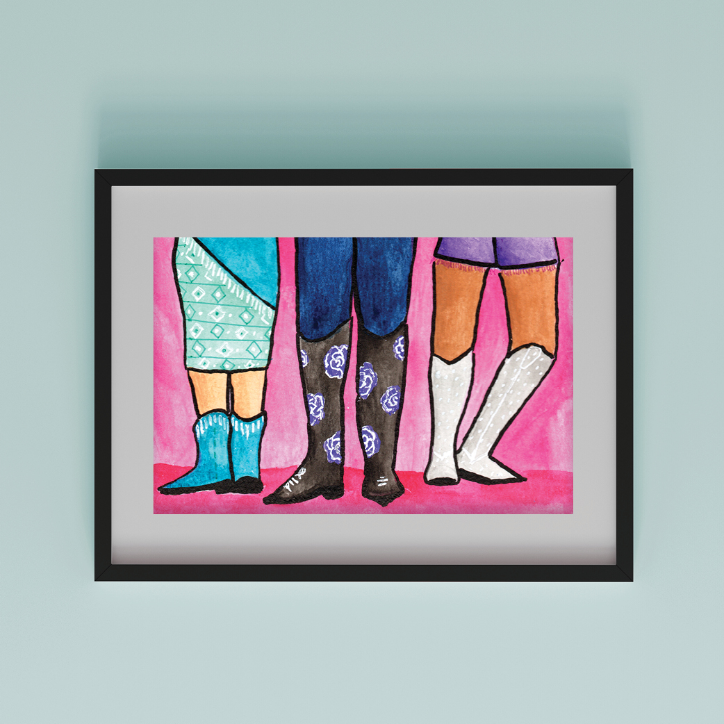 Let's Go Girls watercolor art print, framed