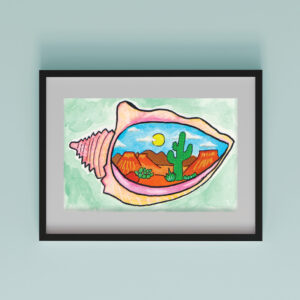 Desert Tide watercolor painting fine art print, framed
